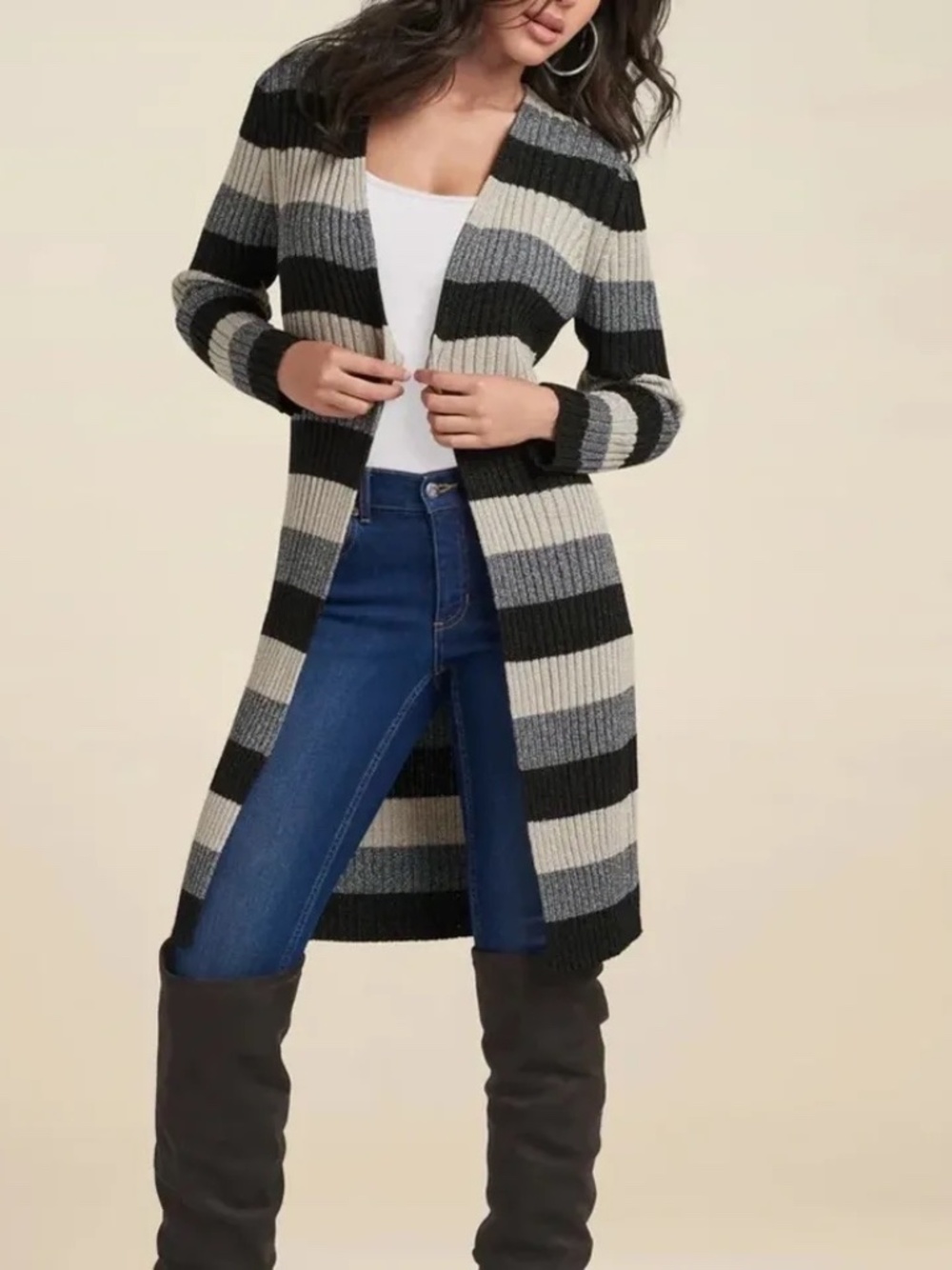 Venus striped cardigan with silver metallic weave
